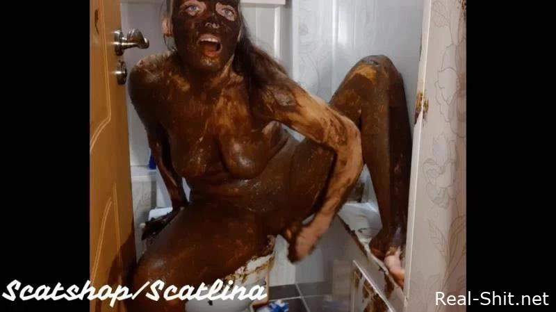 Dirty toilet (part 2) with ScatLina - Scat Licking, Fart, Dimension Scat